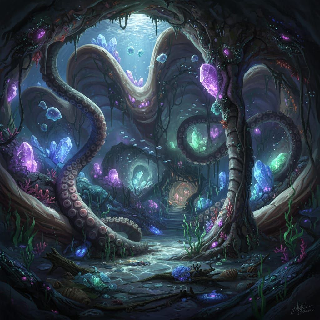 Bioluminescent Undersea Lair Shaped Like Giant Clam