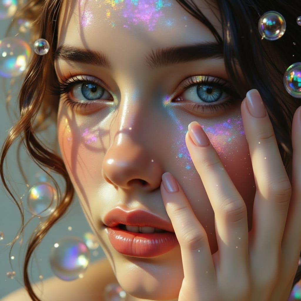 Ethereal Portrait with Glitch and Iridescent Effects