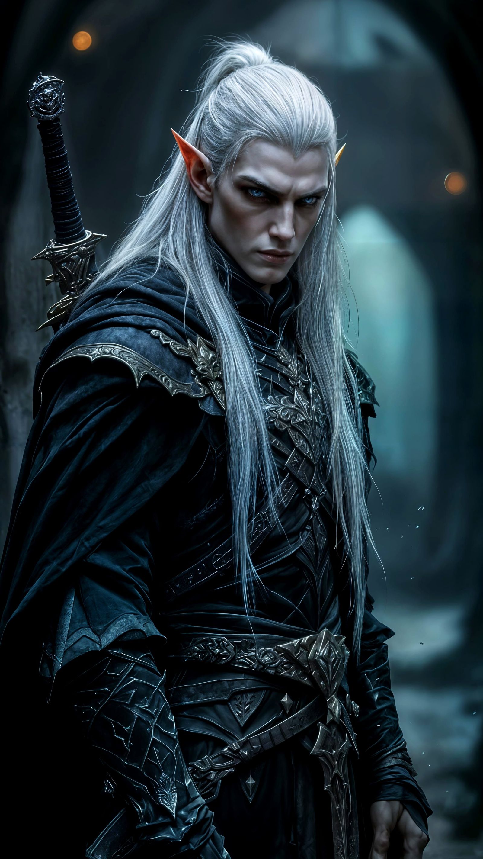 Elven Warrior in Dark Tavern, Hyperdetailed Fantasy Art