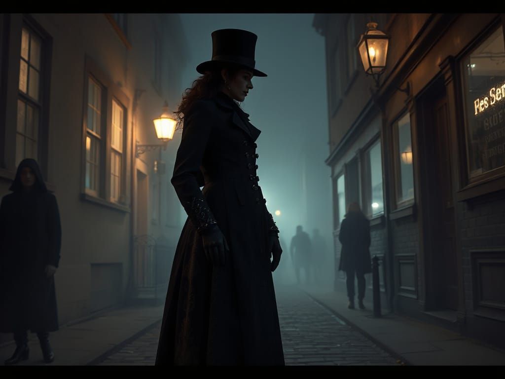 Mysterious Woman in Foggy London Alleyway