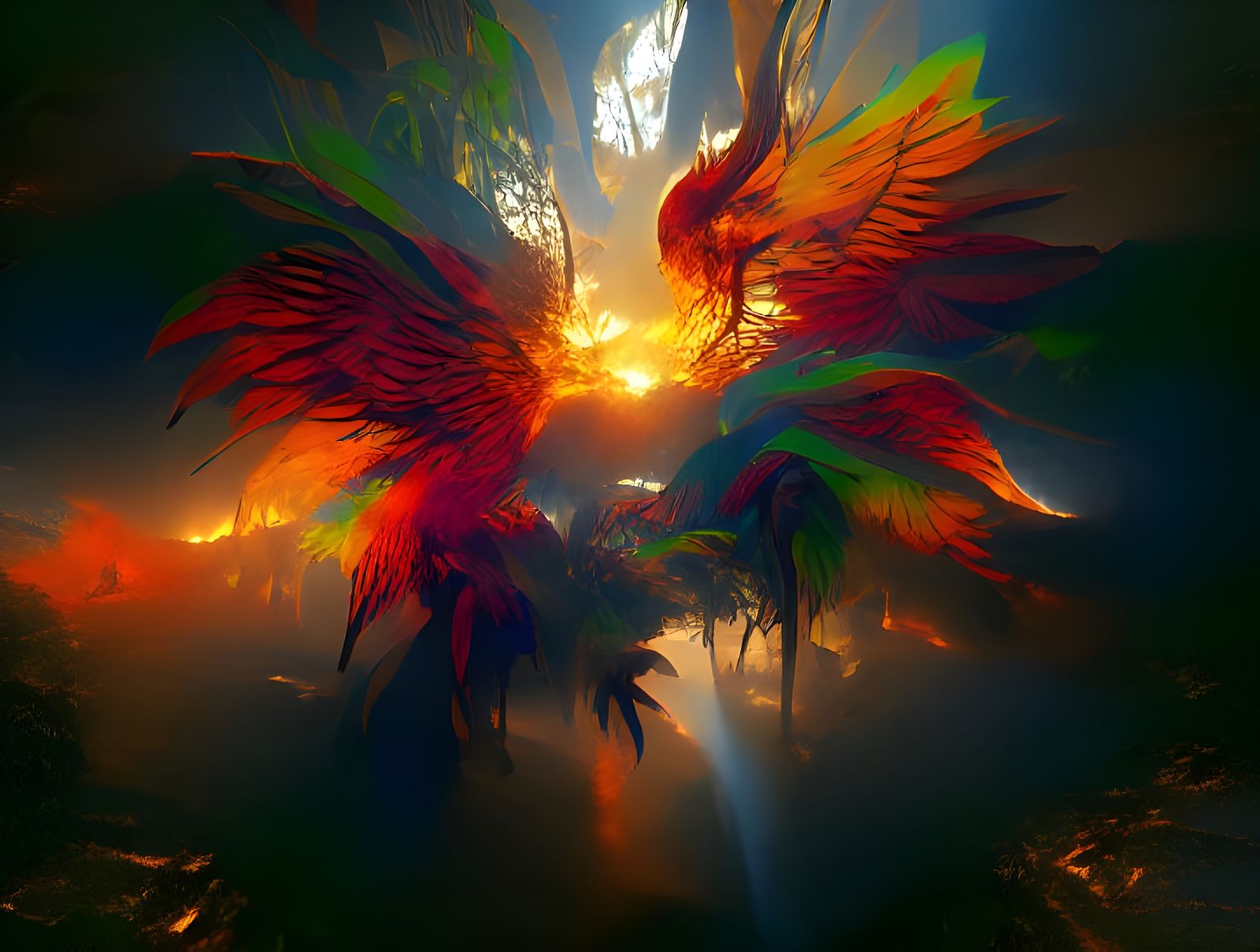 Majestic Phoenix Rising: Colorful 3D Concept Art