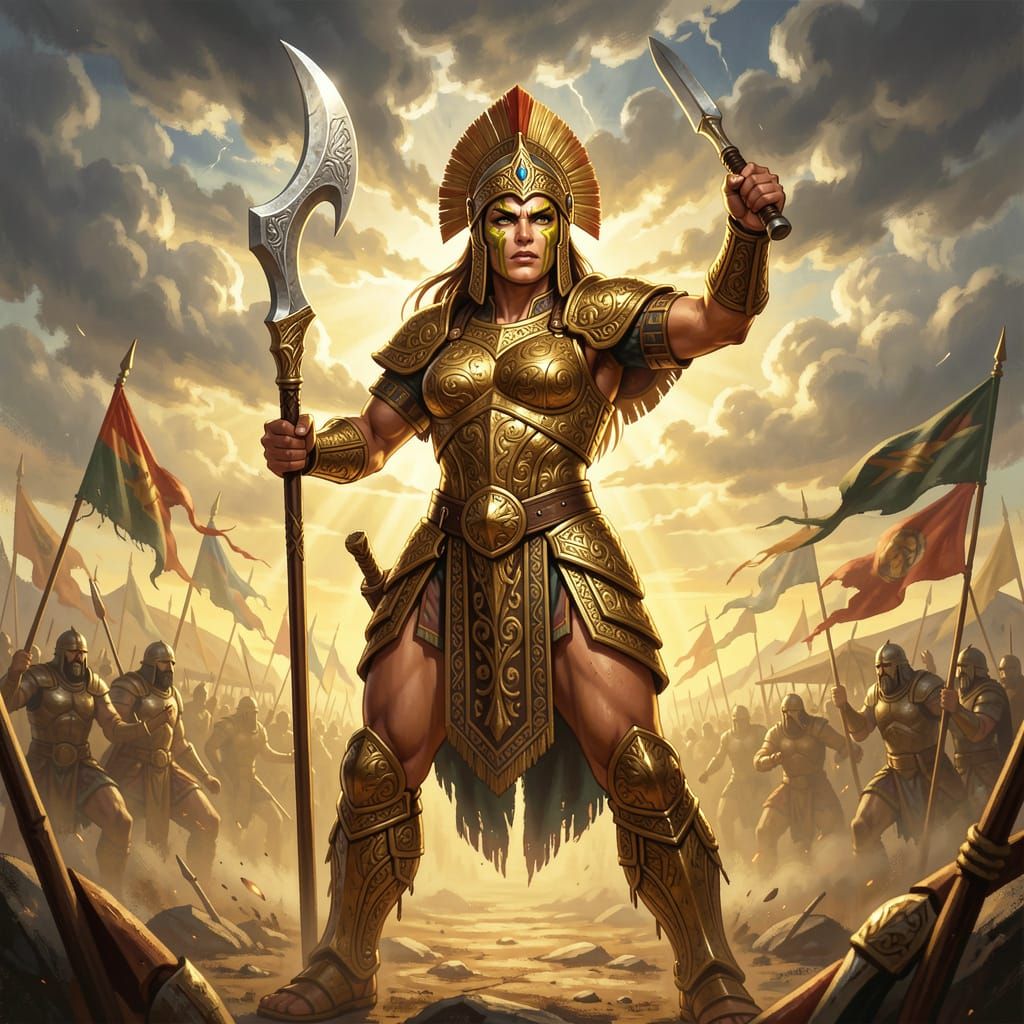 Warrior Queen on Sun-Drenched Battlefield