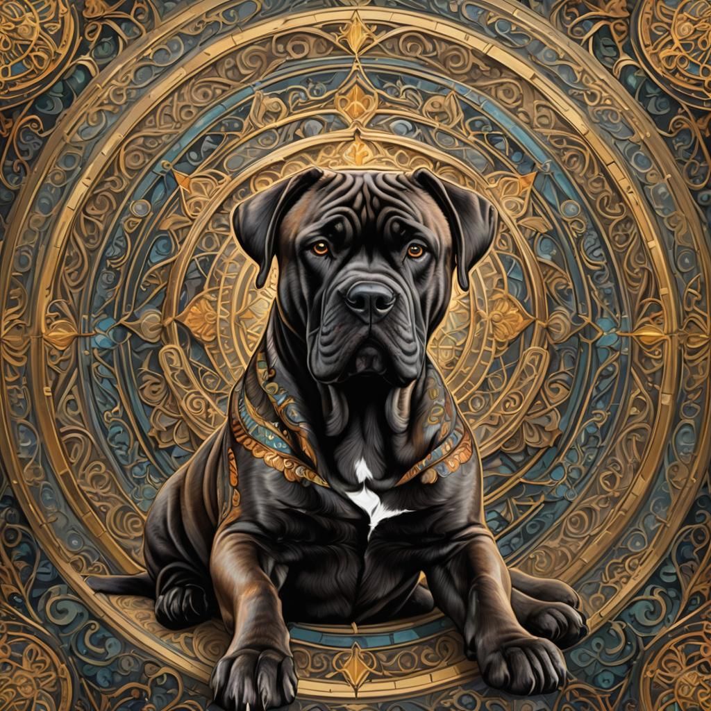 Art Nouveau Dog Portrait in Stained Glass Mandala