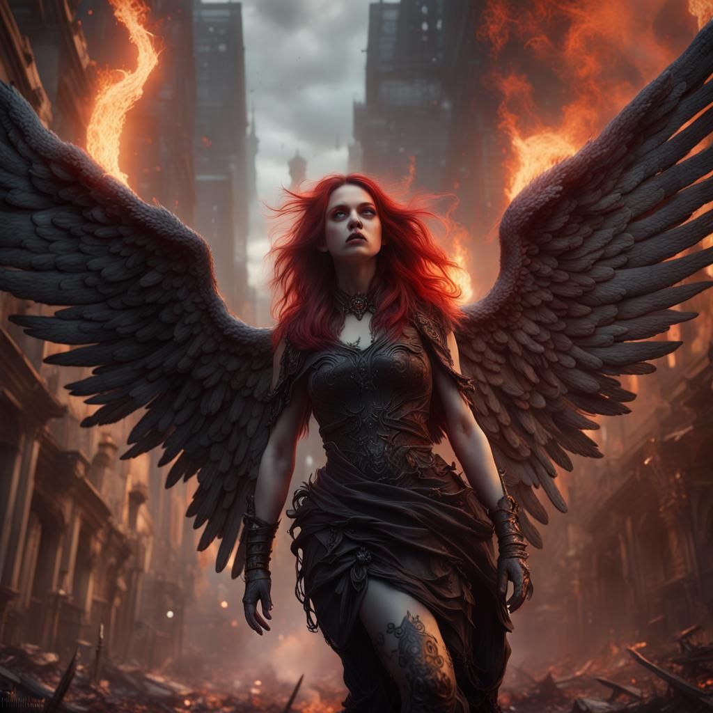 Angel Ascending in Apocalyptic World: Hyperrealistic Art