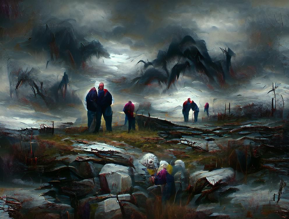 Sinister Collectors in Grim Landscape