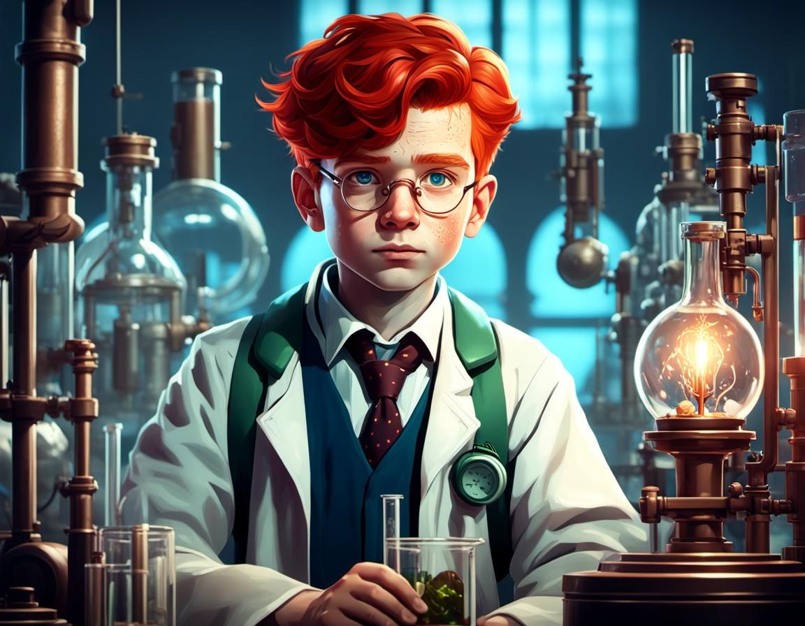 Redhead Scientist in Laboratory: Hyperdetailed Portrait