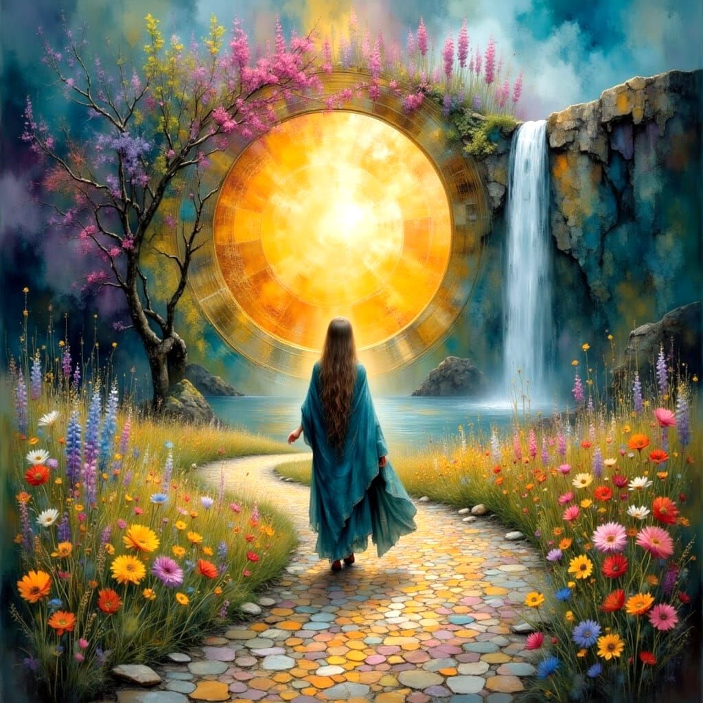 Golden Portal to Paradise: Impasto Oil Painting