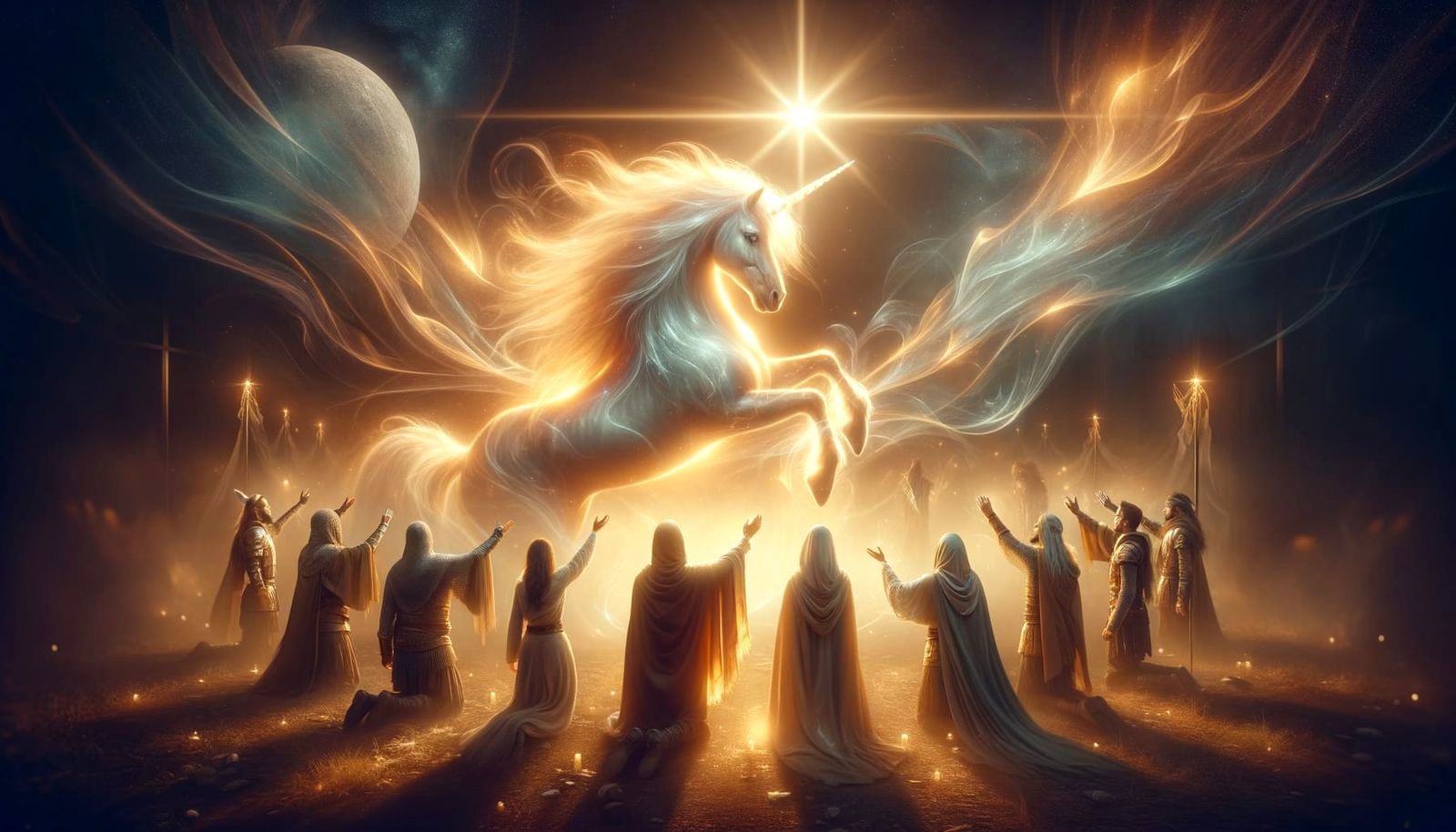 Unicorn Inspires Warriors in Fantasy Realm