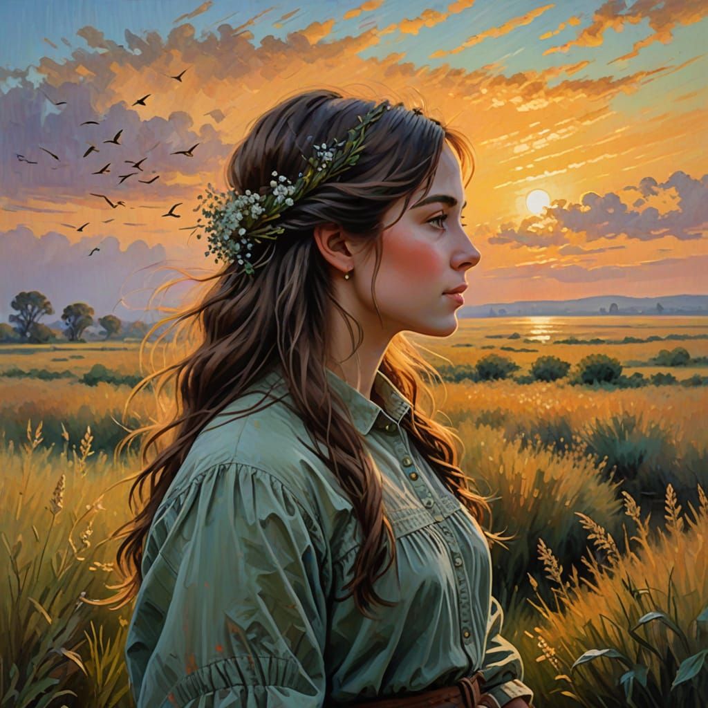 Classical Romantic Beauty in Impressionist Style