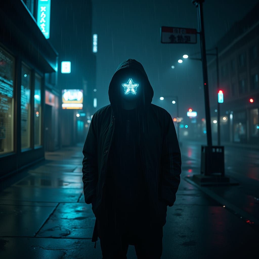 Mysterious Man on Glitching Chicago Street at Night