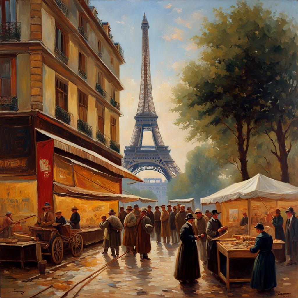 Eiffel Tower Under Construction: Oil Painting