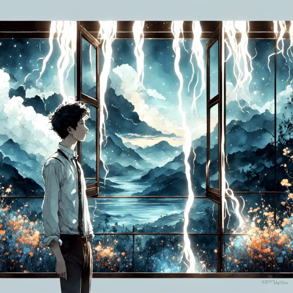 Melancholy Man at Window in Digi-Ink Style