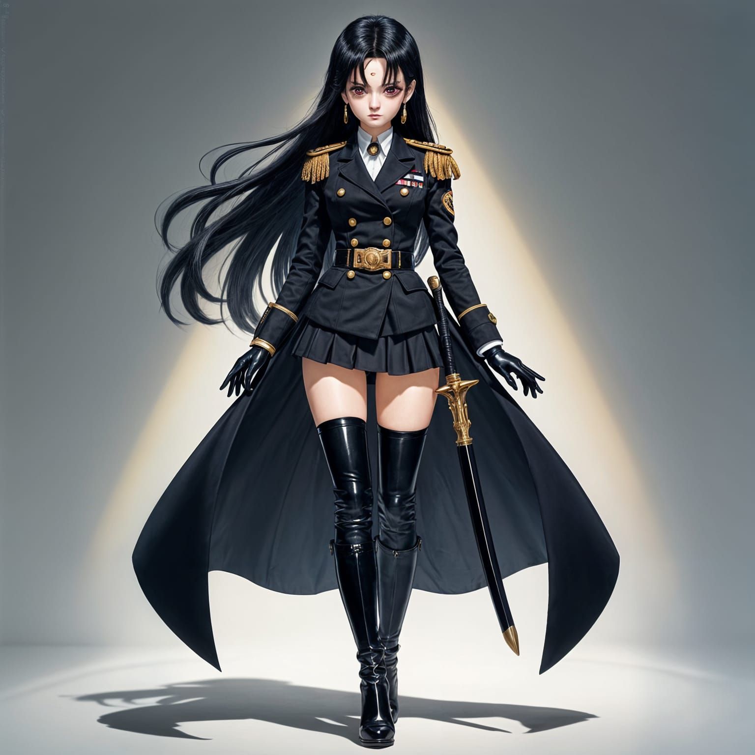 Anime Female Admiral With Sword and Red Eyes