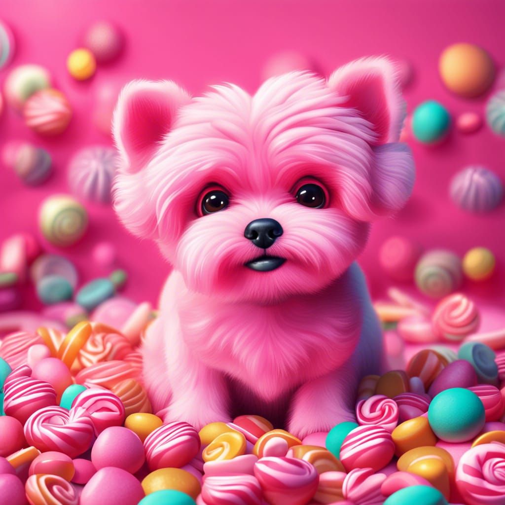 Cute Pink Dog in Candy Land: Digital Illustration