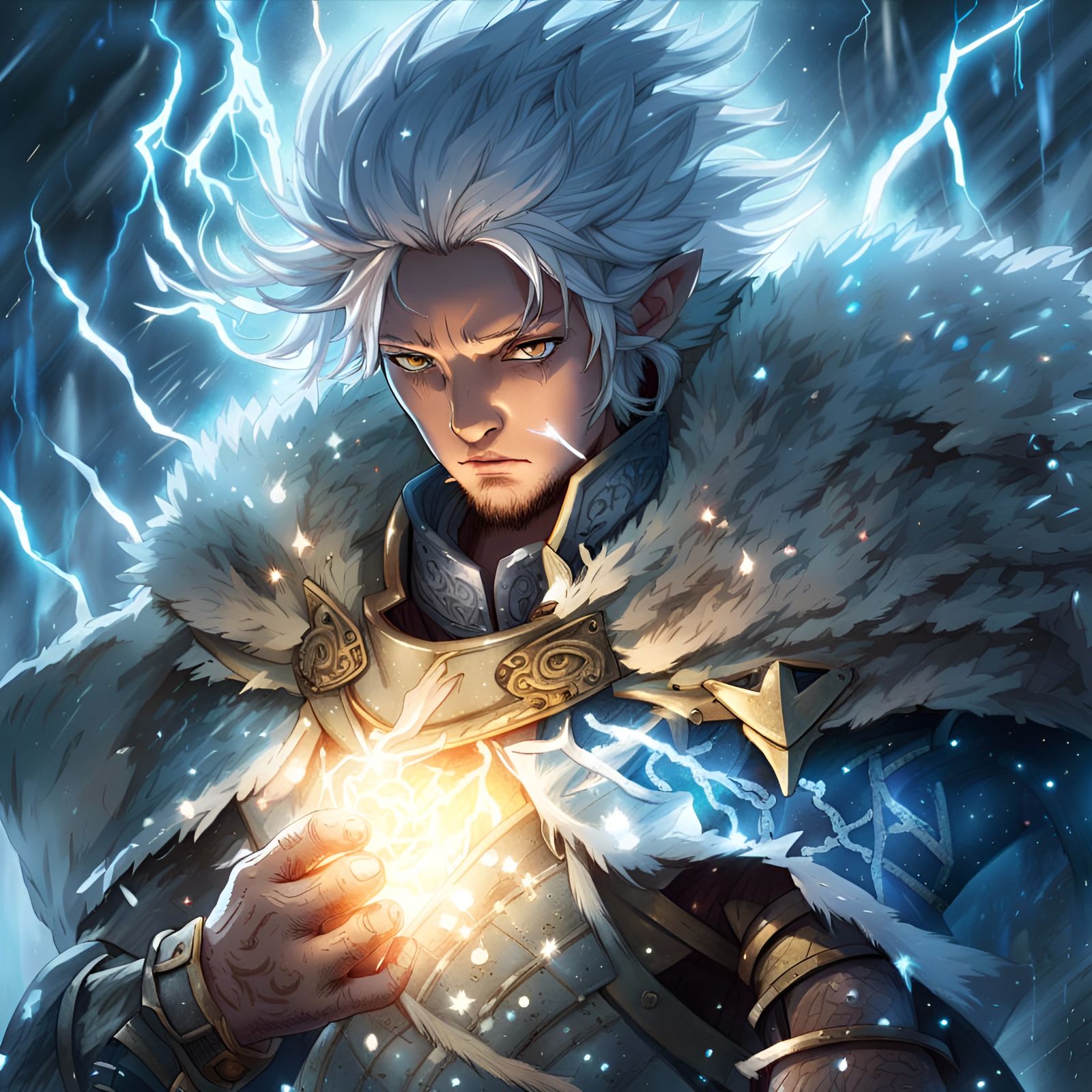 Electric Ice Warrior in Manhwa Style