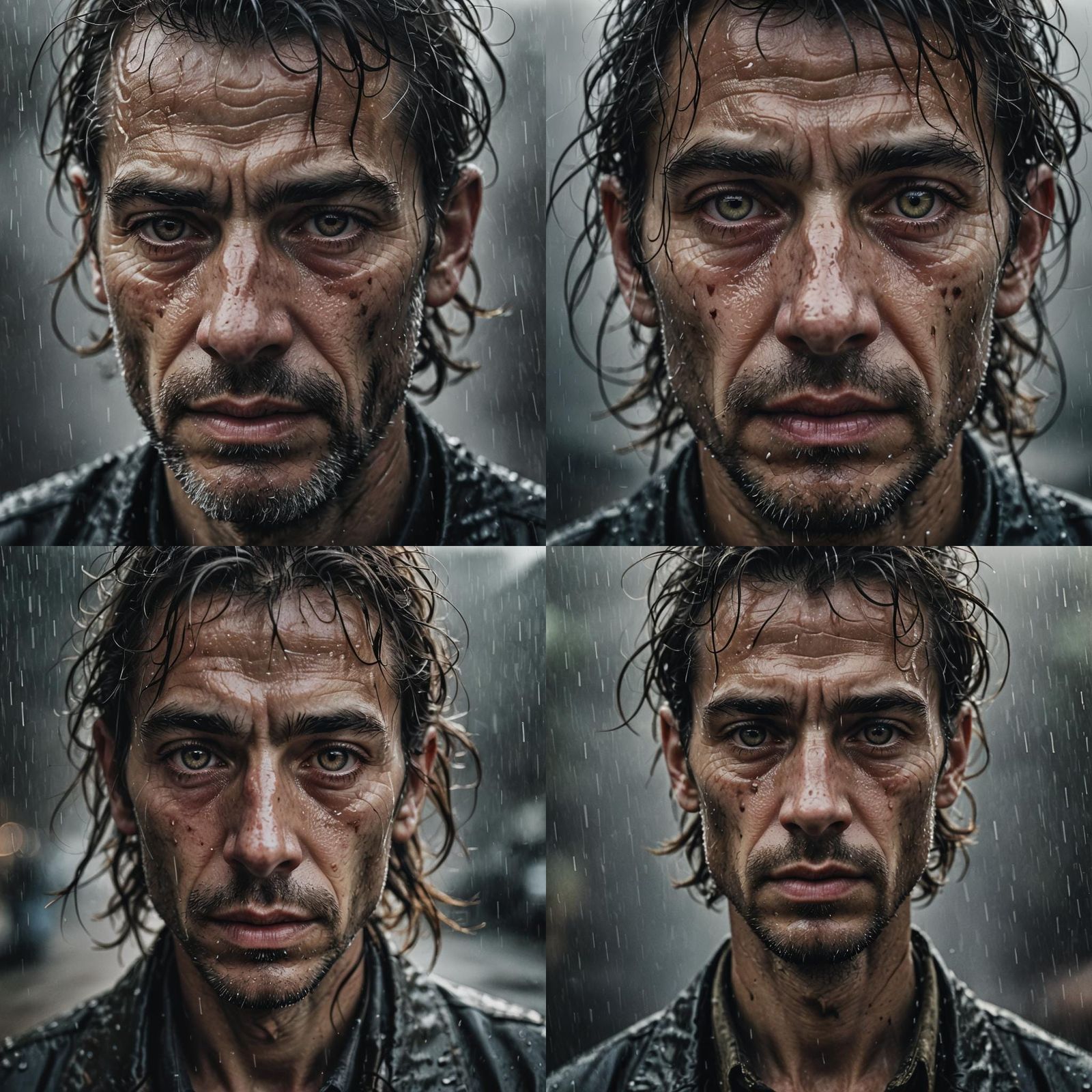 Rainy Close-Up Portrait in Photographic Style