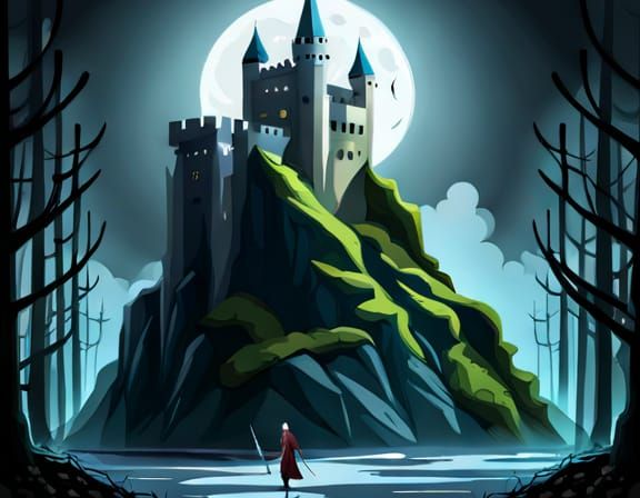 Dark Fantasy Gothic Castle with Forest Giant