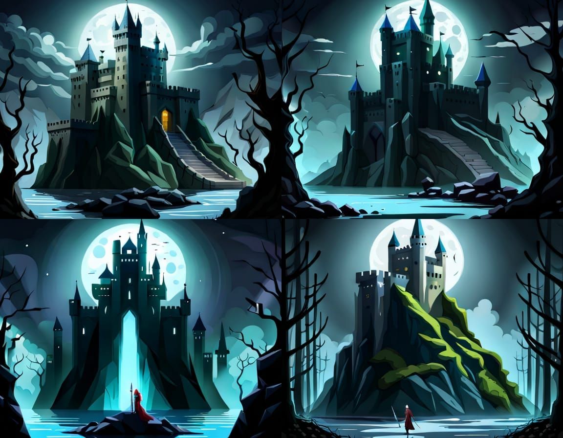 Gothic Castle Guarded by Forest Giant