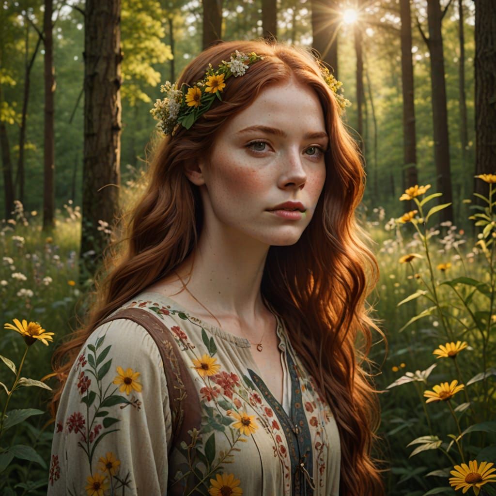 Ethereal Forest Maiden with Wildflowers