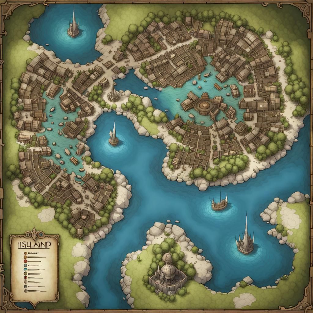 Fantasy Island City Battlemap with High Magic
