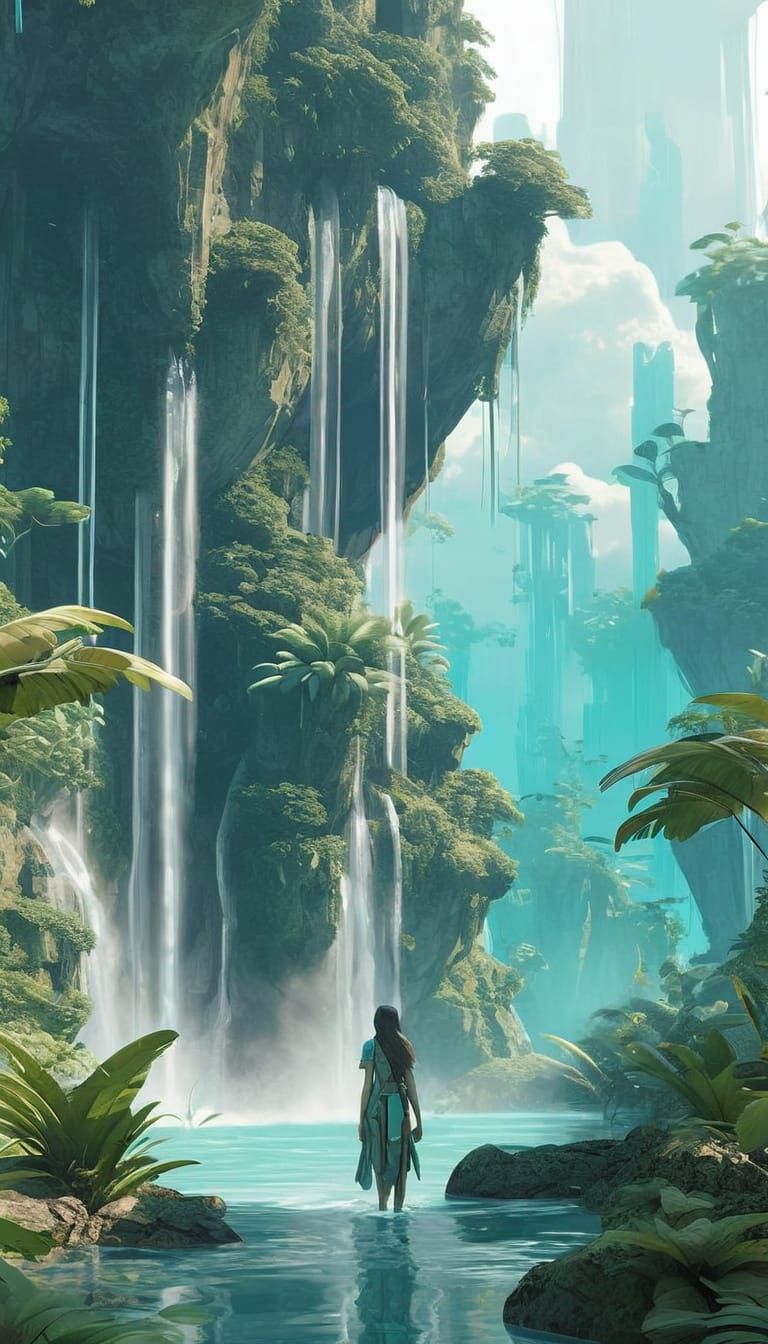 Ethereal Turquoise Woman in Expansive Landscape