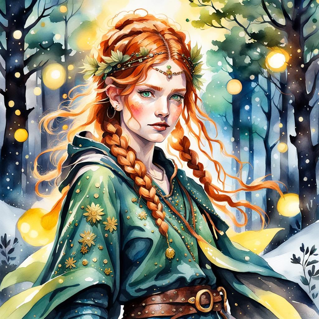 Fey Woman Portrait in Watercolor Art