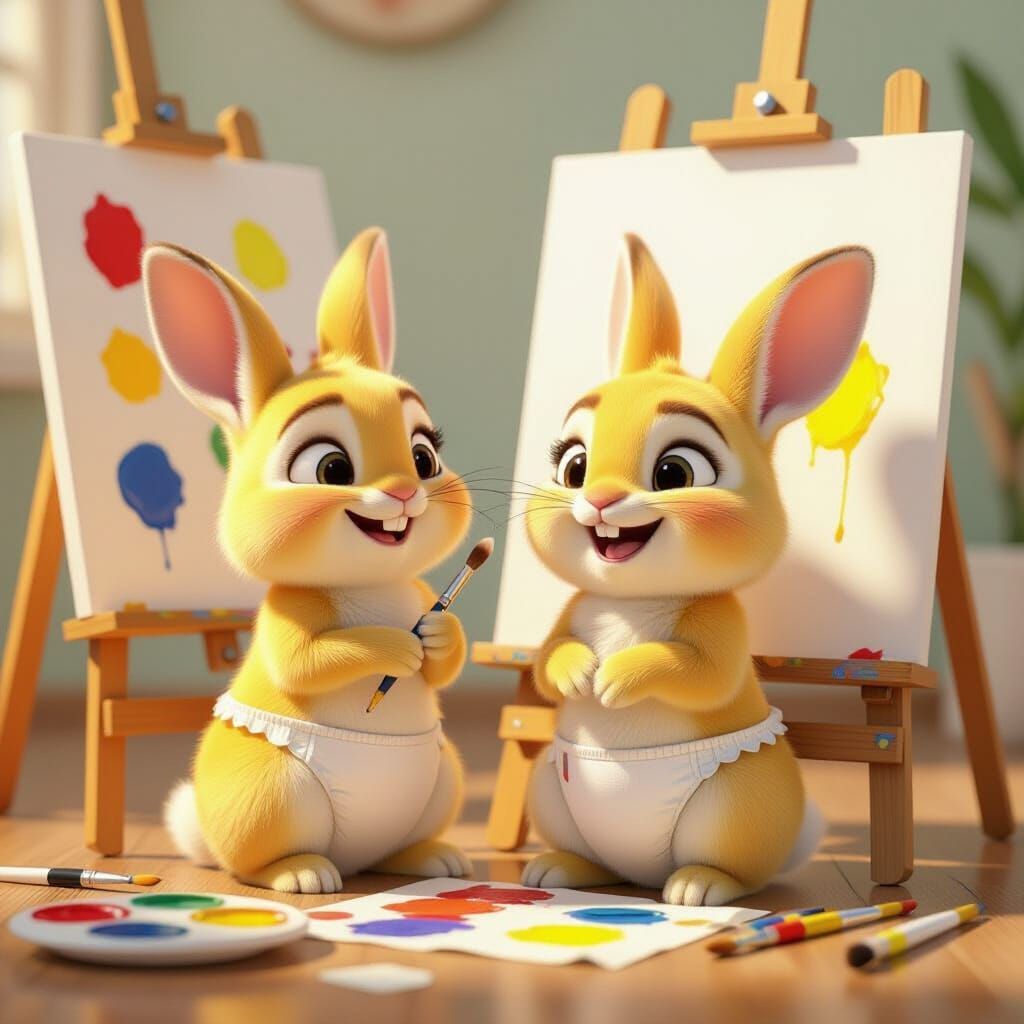 Baby Rabbits Painting with Watercolor Pens