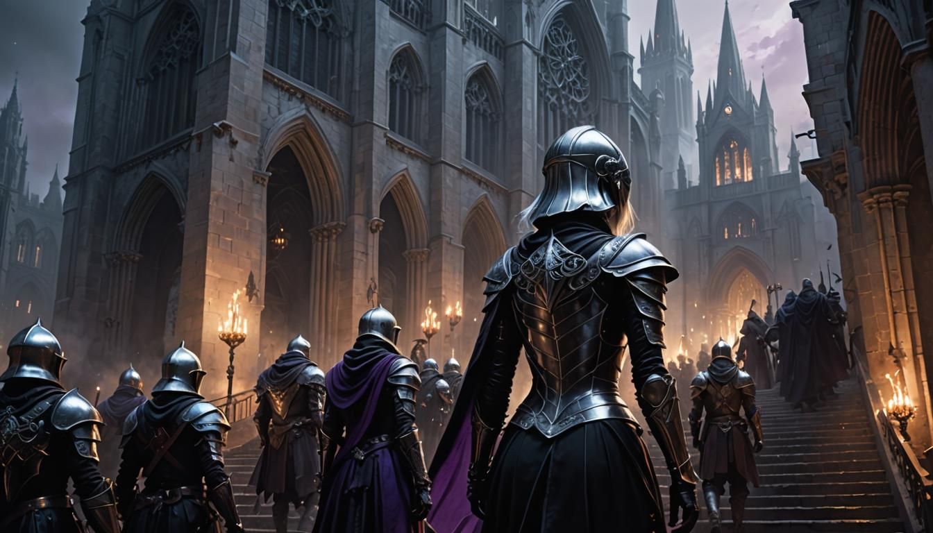 Drow Priestess Ascends to Cathedral in Dark Fantasy Art