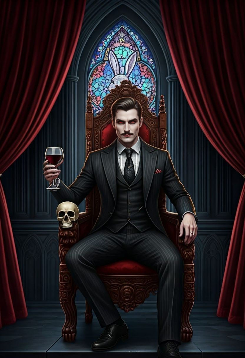 Elegant Gothic Vampire Reigns Over Dark Cathedral