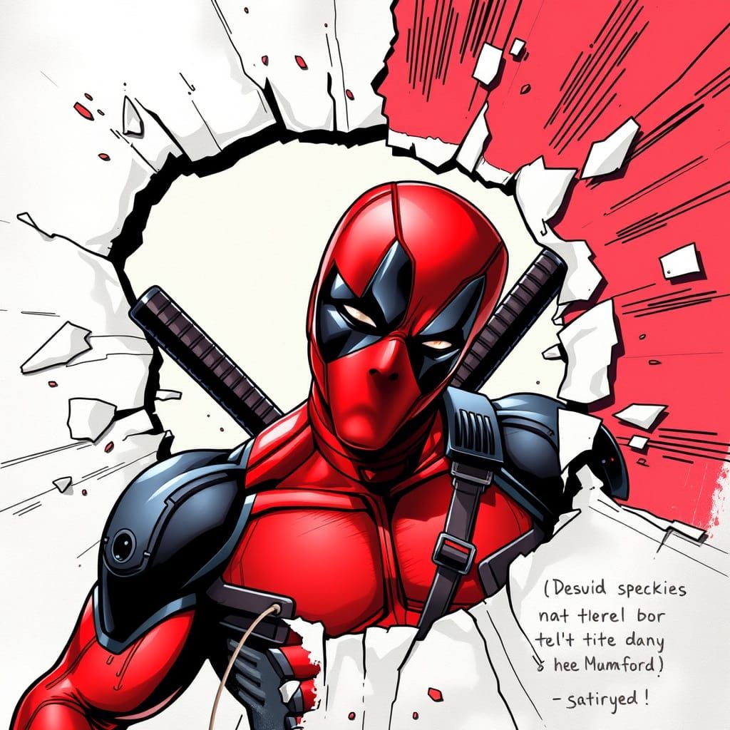 Deadpool Emerges from a Torn Comic Book Page in a Dynamic Co...