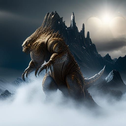 Godzilla Titan: Detailed Matte Painting in Deep Color