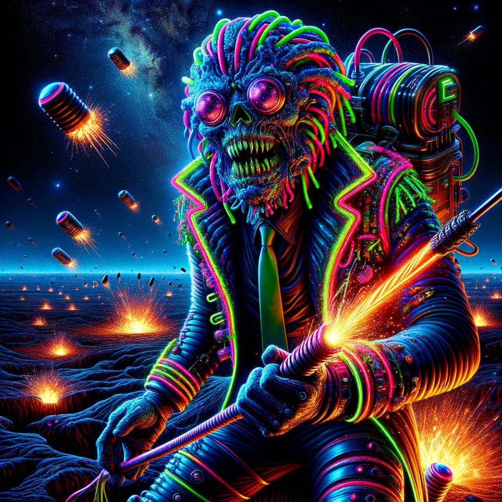 Cyberpunk Space Wanderer Descends into Hazardous Terrain