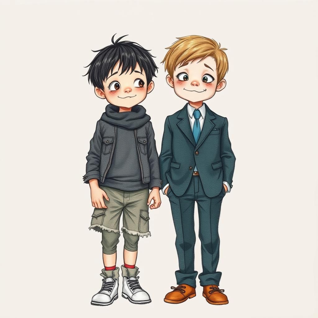 Children in Contrasting Styles Digital Art