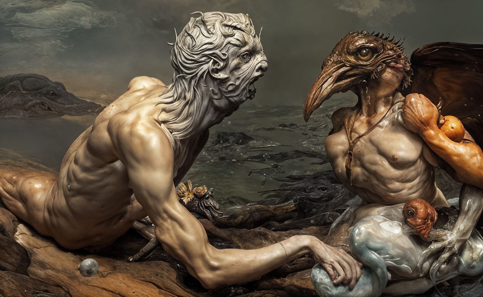 Hyperrealistic Waiter Serving Dinner in Ornate Style