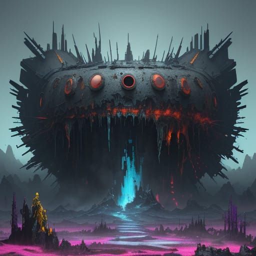 Surreal Dreamworld Smile Face in Neon Art Style