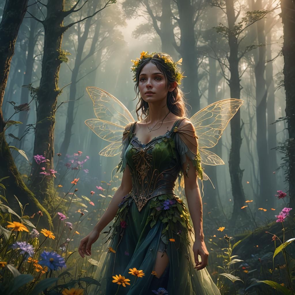 Fairy Girl in Misty Forest: Fantasy Concept Art