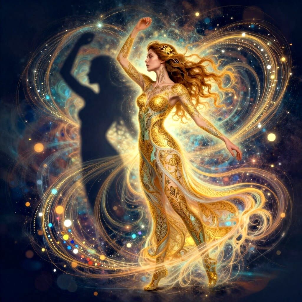 Woman Embracing Inner Strength as Aura Overpowers Shadow