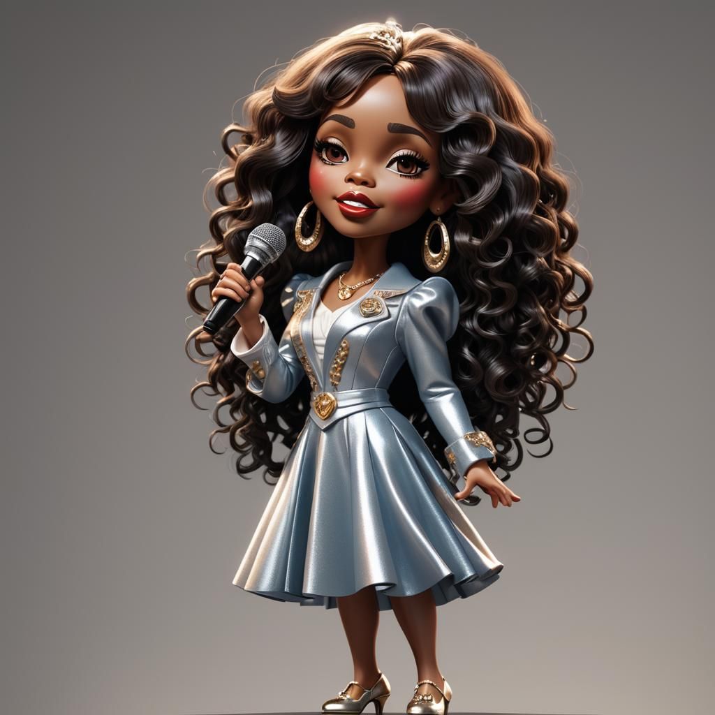 Chibi Donna Summer Caricature in Watercolor Style