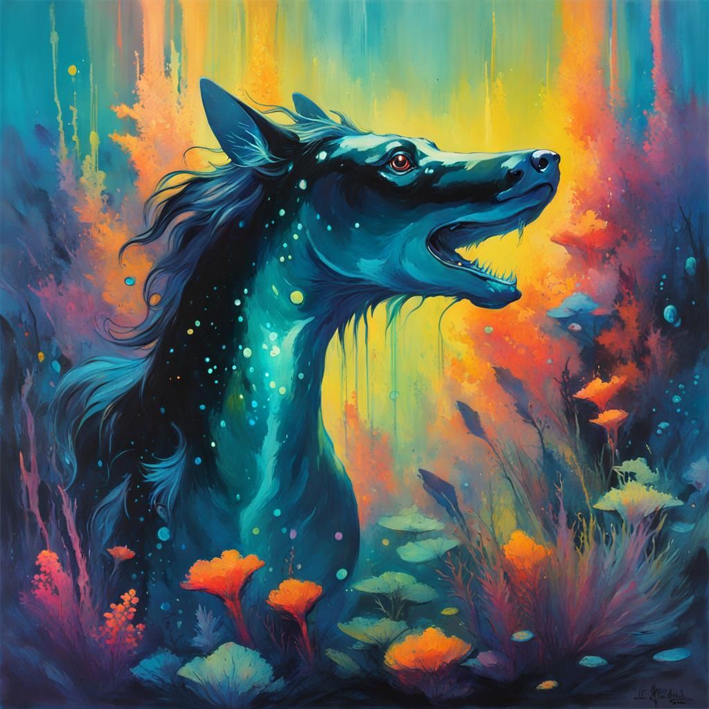 Bioluminescent Kelpie: Grimdark Fauvist Underwater Fantasy