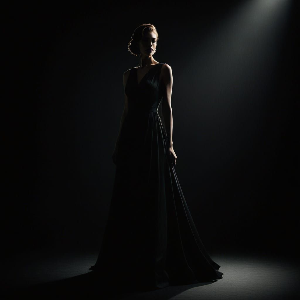 Elegant Woman in Black Dress Noir Fashion Portrait