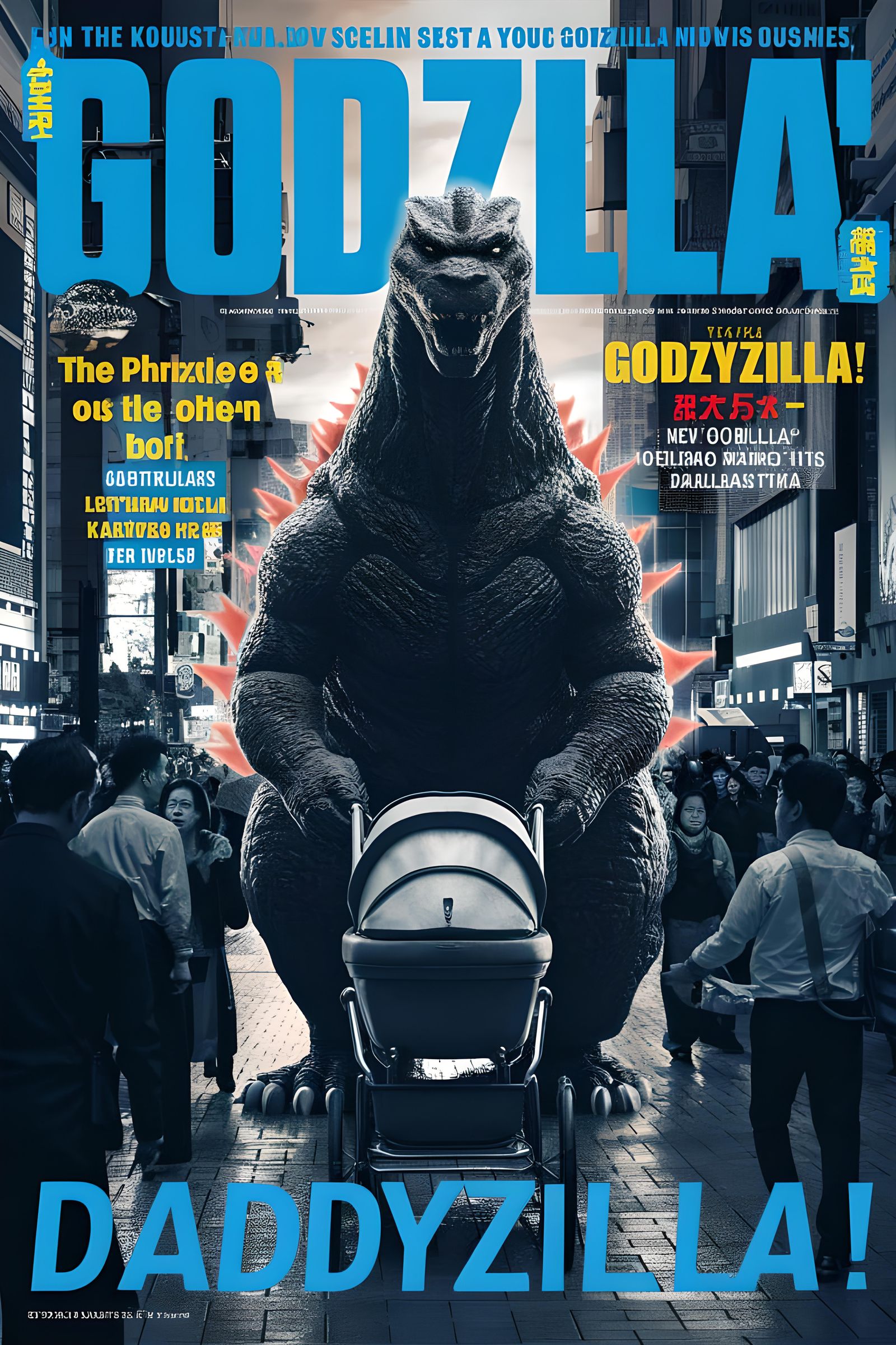 Godzilla as DaddyZilla on Magazine Cover