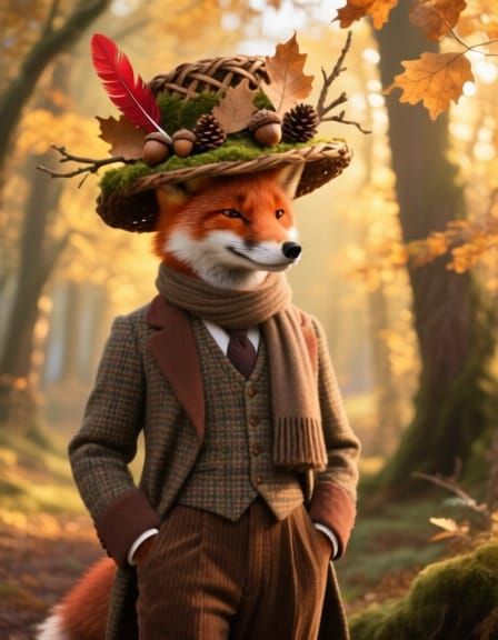 Fox Gentleman's Leaf and Acorn Hat in Golden Woodland