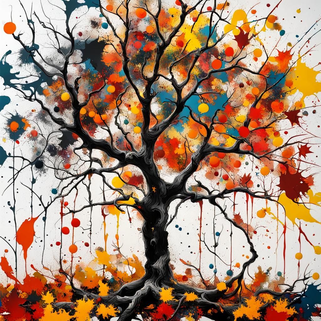 Vibrant Autumn Tree Color Splash Abstract Art