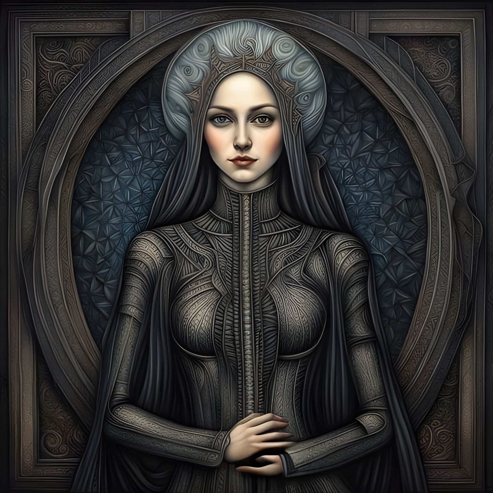 Gothic Girl Portrait in Surrealist Biomechanical Style