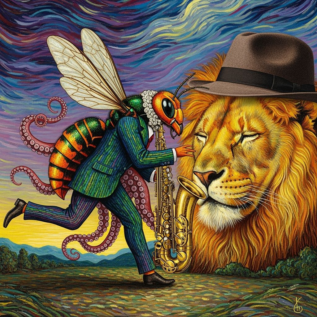 Surreal Hybrid Creature Running Over Lion's Eye