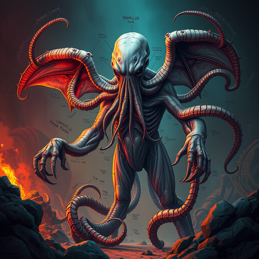 Detailed Anatomy of a Grotesque Cthulhu Monster