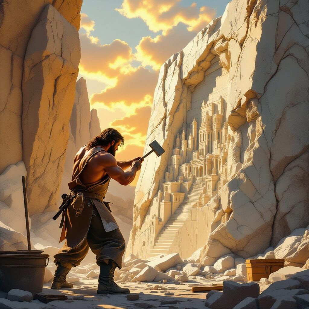 Colossal Sculptor Carving a Hidden City