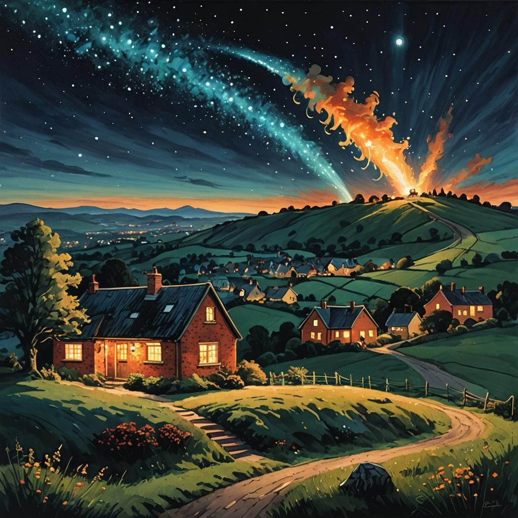 Comet Lights Night Sky in Illustrative Style