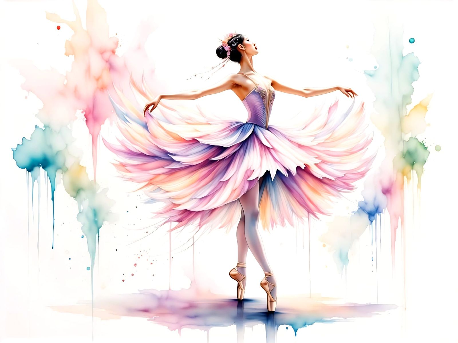 Ethereal Chinese Ballerina in Watercolor