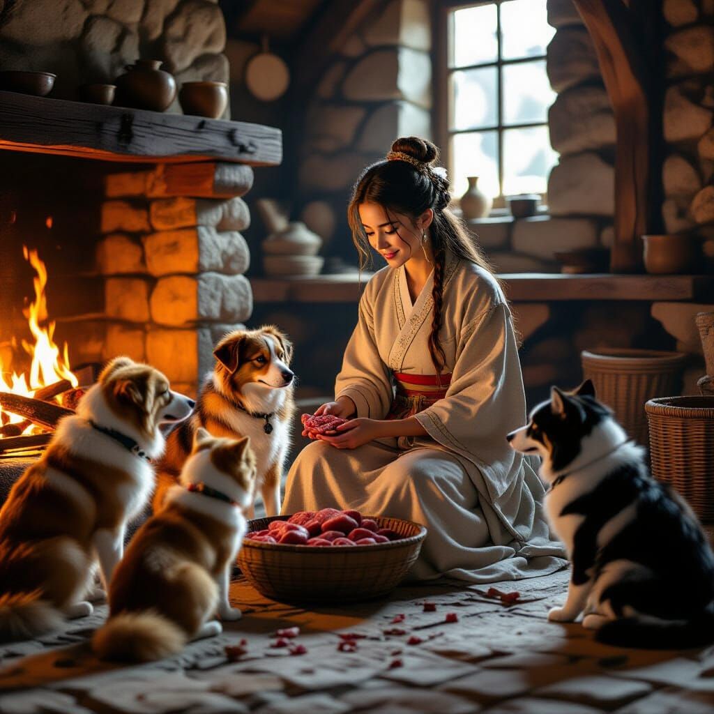 Princess Offers Meat to Hellhound Pup